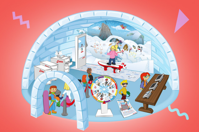 Iglu-Zelt mit verschiedenen Spielstationen zur Ski-WM